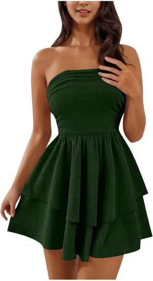 2025 Women's Solid Color Strapless Bodycon Mini Dress - Trendy Sexy A-Line Bandage Cocktail Party Dresses