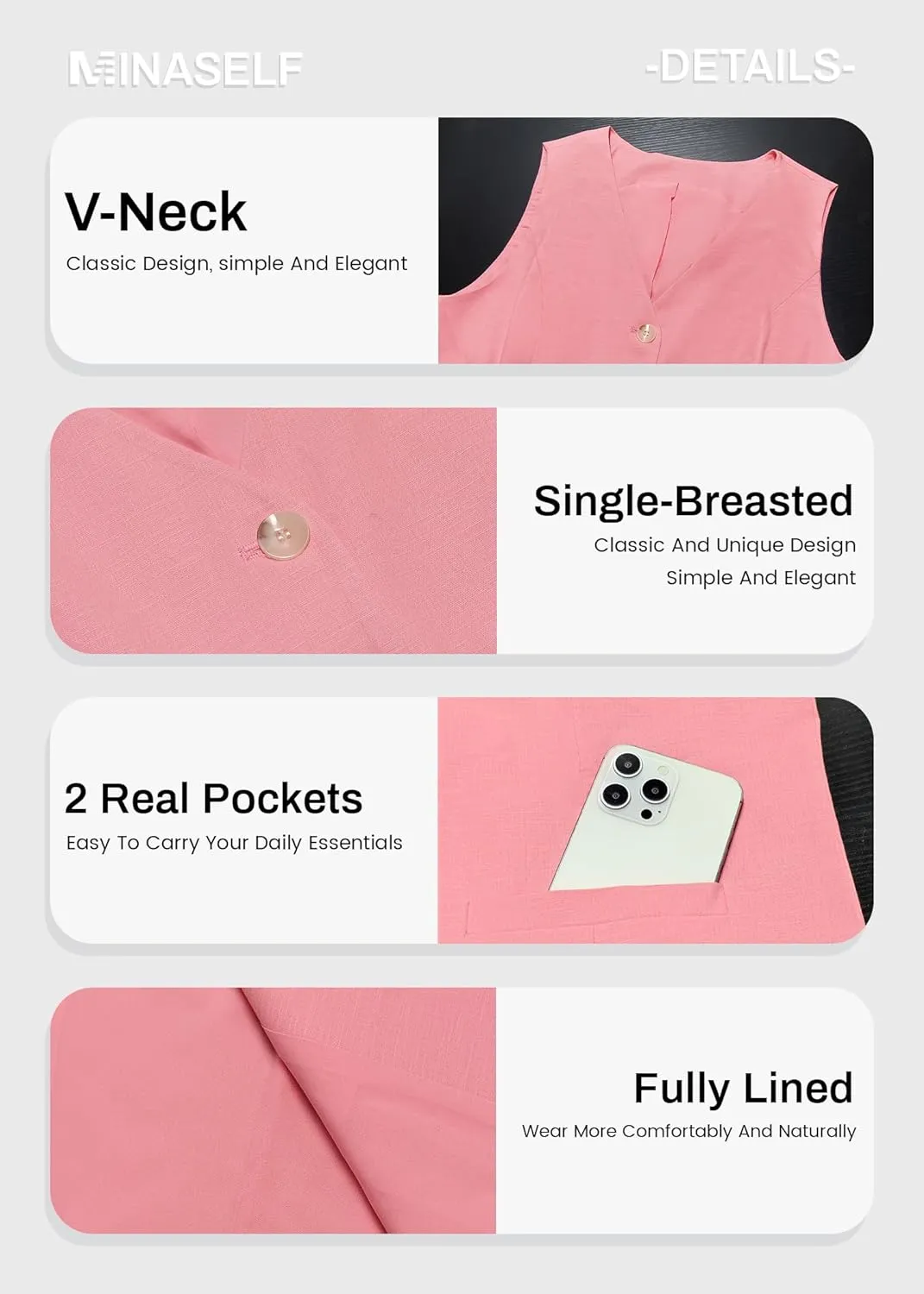 2025 Women's Summer Linen Vest Blazer Long Y2K Lightweight Fully-Lined V-Neck Fashion Casual Jackets Tops Pockets