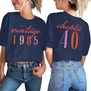 40th Birthday Shirts for Women Vintage 1985 Tshirt Birthday Party Short Sleeve Tee Tops