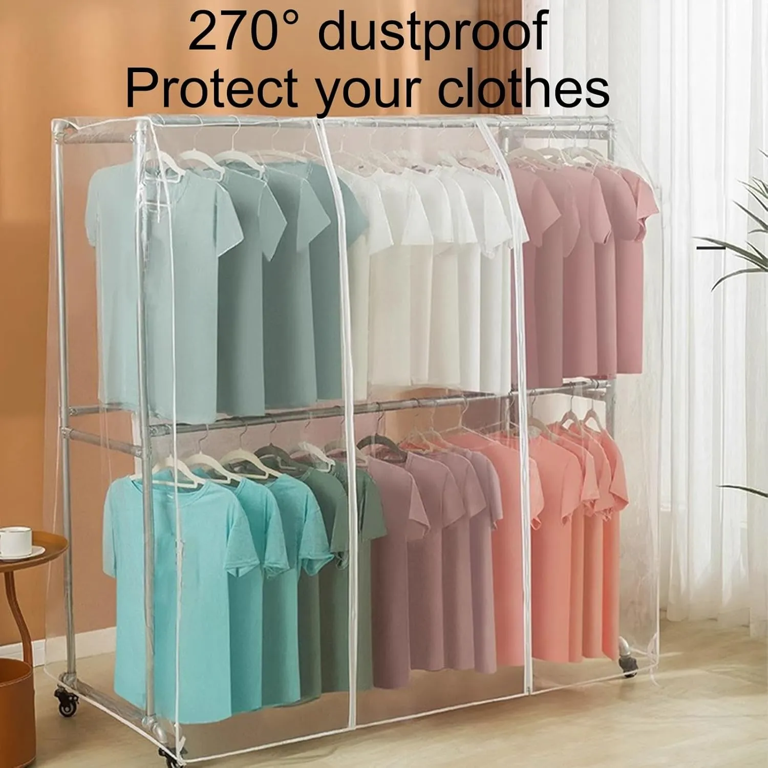 59IN High Garment Rack Cover, Large Capacity Garment Bags for Hanging Clothes, PEVA, Suitable for Double Pole Hangers(Clear,150x90x150cm/59x35x59in)