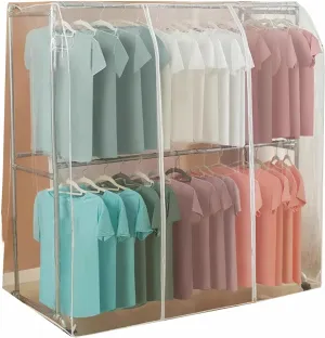 59IN High Garment Rack Cover, Large Capacity Garment Bags for Hanging Clothes, PEVA, Suitable for Double Pole Hangers(Clear,150x90x150cm/59x35x59in)
