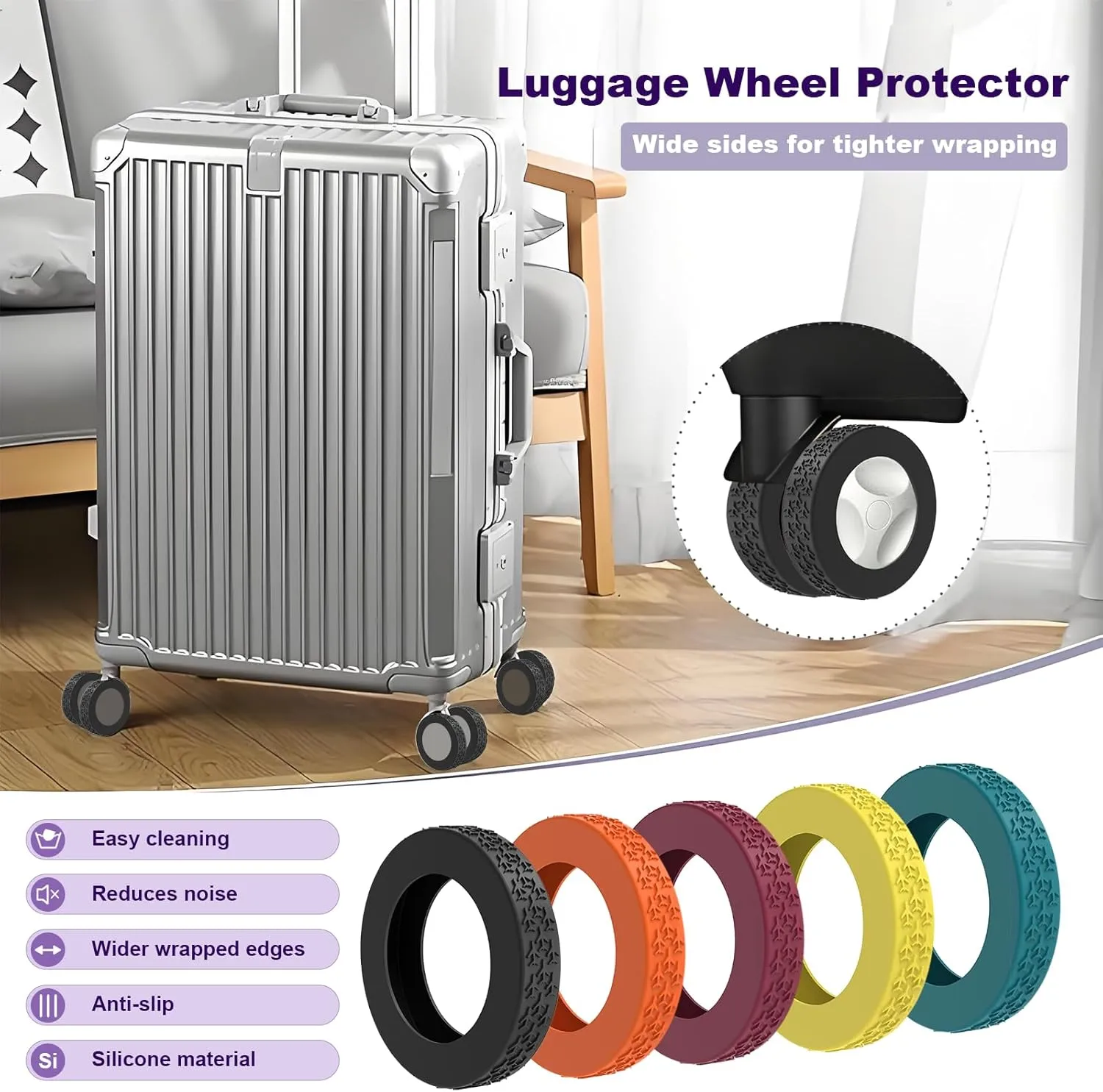 8Pcs Luggage Wheel Covers,Silicone Suitcase Cover for 2-2.4'' Spinner Wheel, Carry On Luggage Wheels Protector,Upgrade Suitcase Wheels Protective,Essential Travel Accessories (Blue-F)