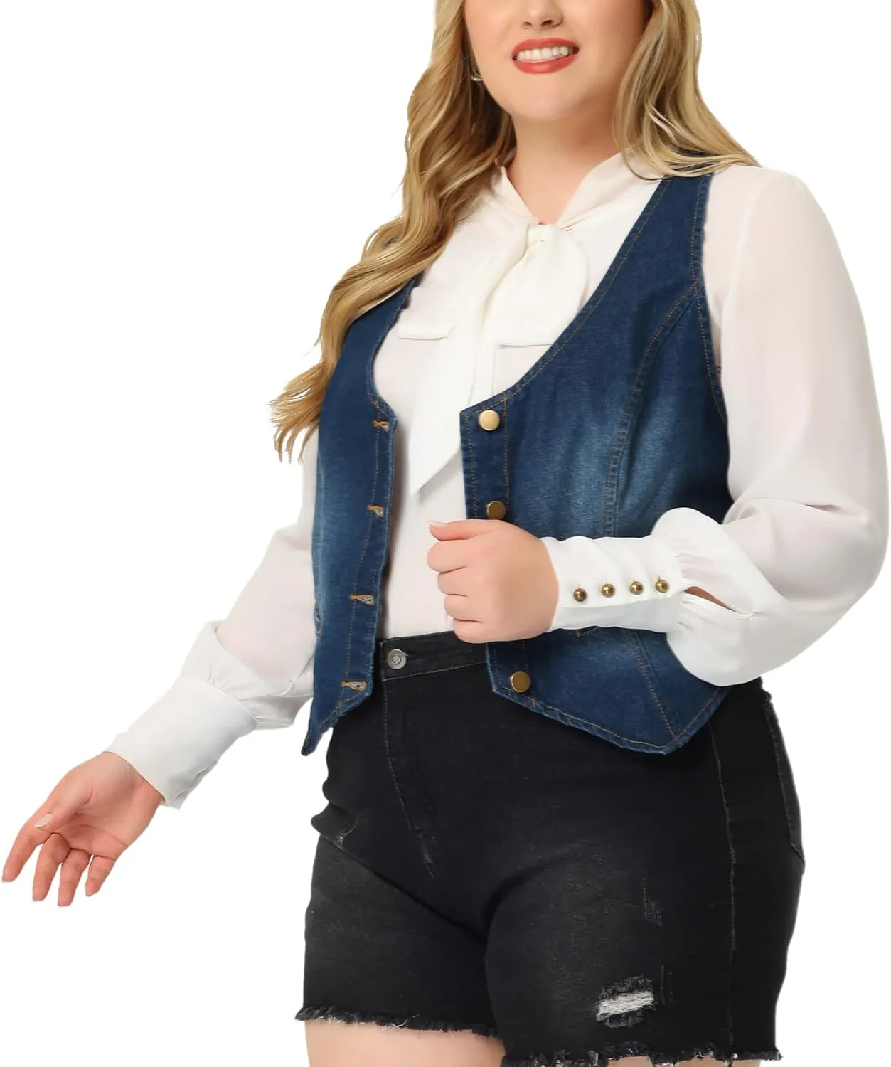 Agnes Orinda Plus Size Denim Vest for Women Jean Vests Top Button Down Waistcoat Casual Sleeveless Jacket