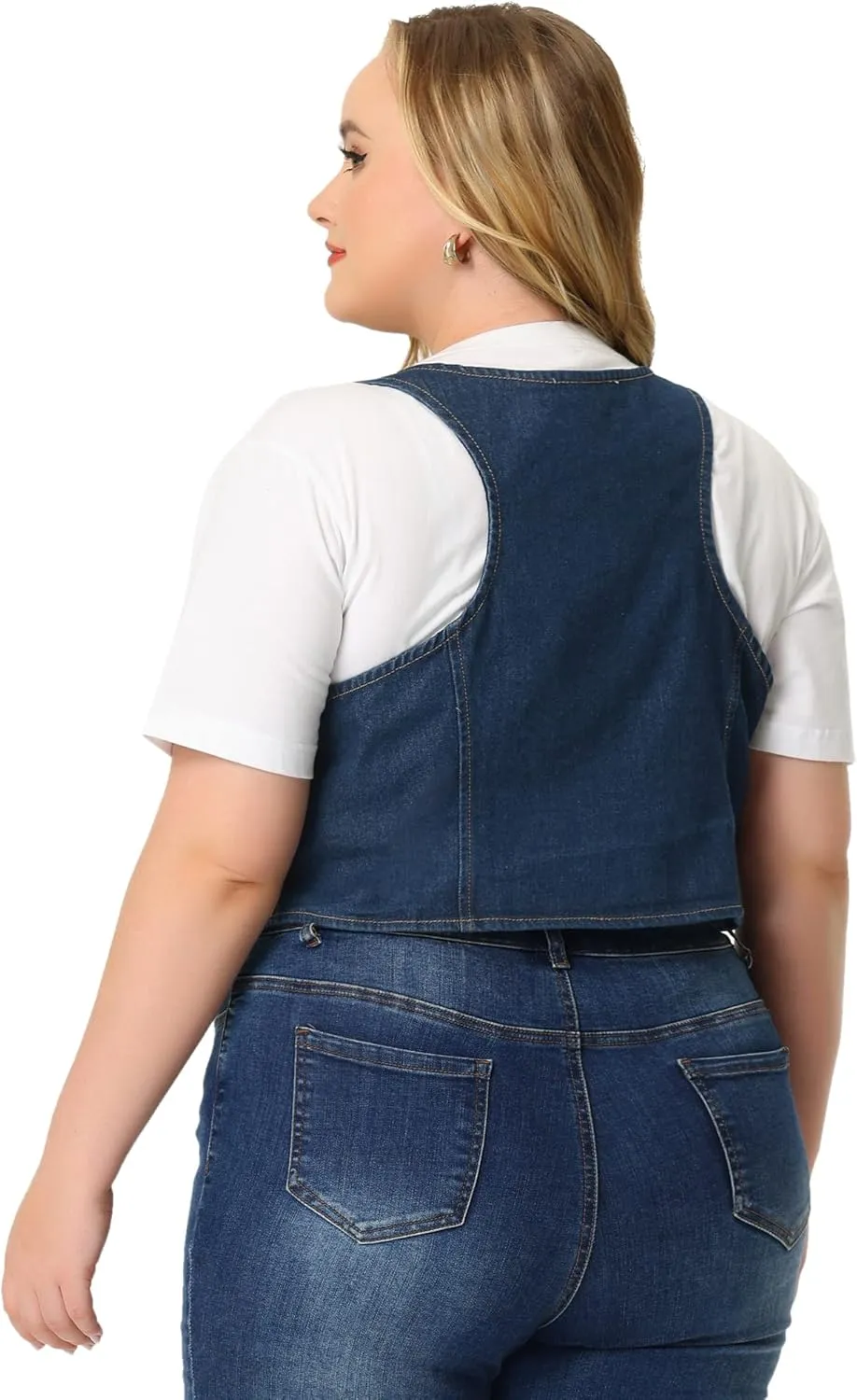 Agnes Orinda Plus Size Denim Vest for Women Jean Vests Top Button Down Waistcoat Casual Sleeveless Jacket