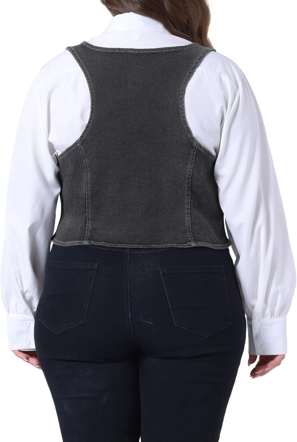 Agnes Orinda Plus Size Denim Vest for Women Jean Vests Top Button Down Waistcoat Casual Sleeveless Jacket