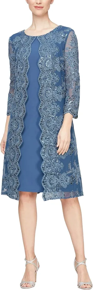 Alex Evenings Women's Midi Scoop Neck Shift Dress with Jacket (Petite and Regular)