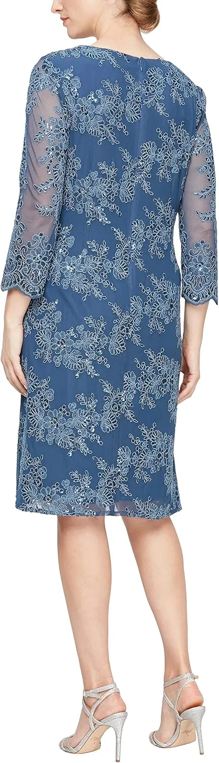 Alex Evenings Women's Midi Scoop Neck Shift Dress with Jacket (Petite and Regular)