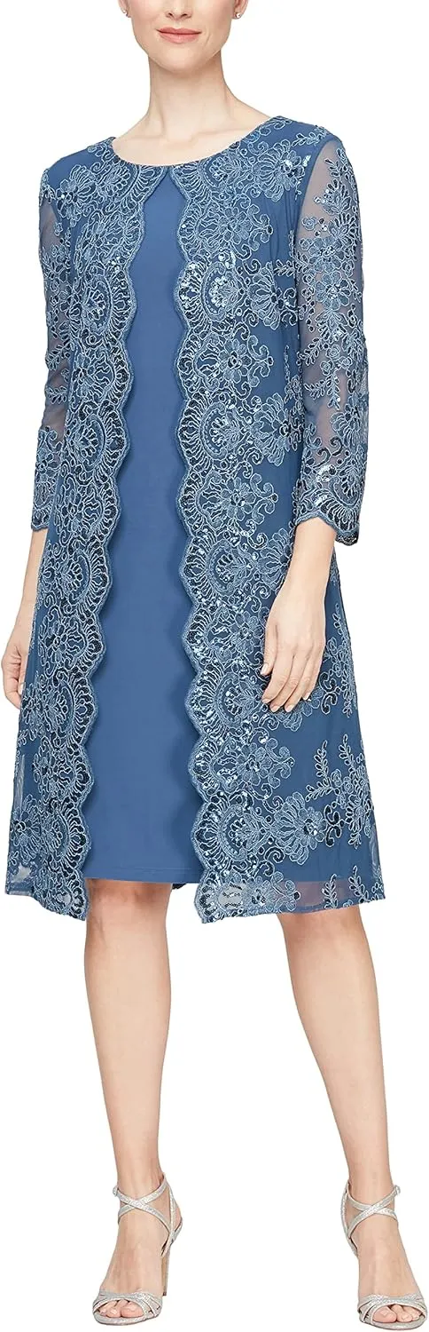 Alex Evenings Women's Midi Scoop Neck Shift Dress with Jacket (Petite and Regular)
