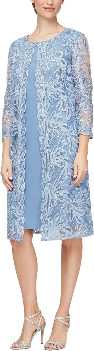 Alex Evenings Women's Midi Scoop Neck Shift Dress with Jacket (Petite and Regular)