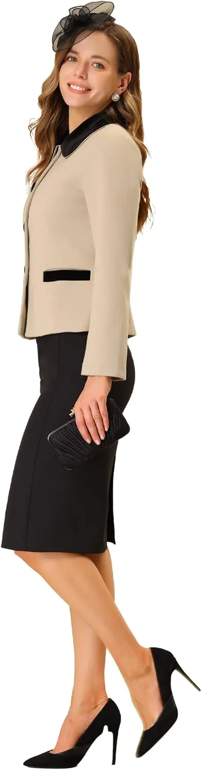 Allegra K Women's Work Office Winter Coat Turndown Collar Single Breasted Outerwear Peacoat