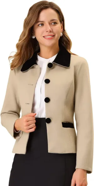 Allegra K Women's Work Office Winter Coat Turndown Collar Single Breasted Outerwear Peacoat