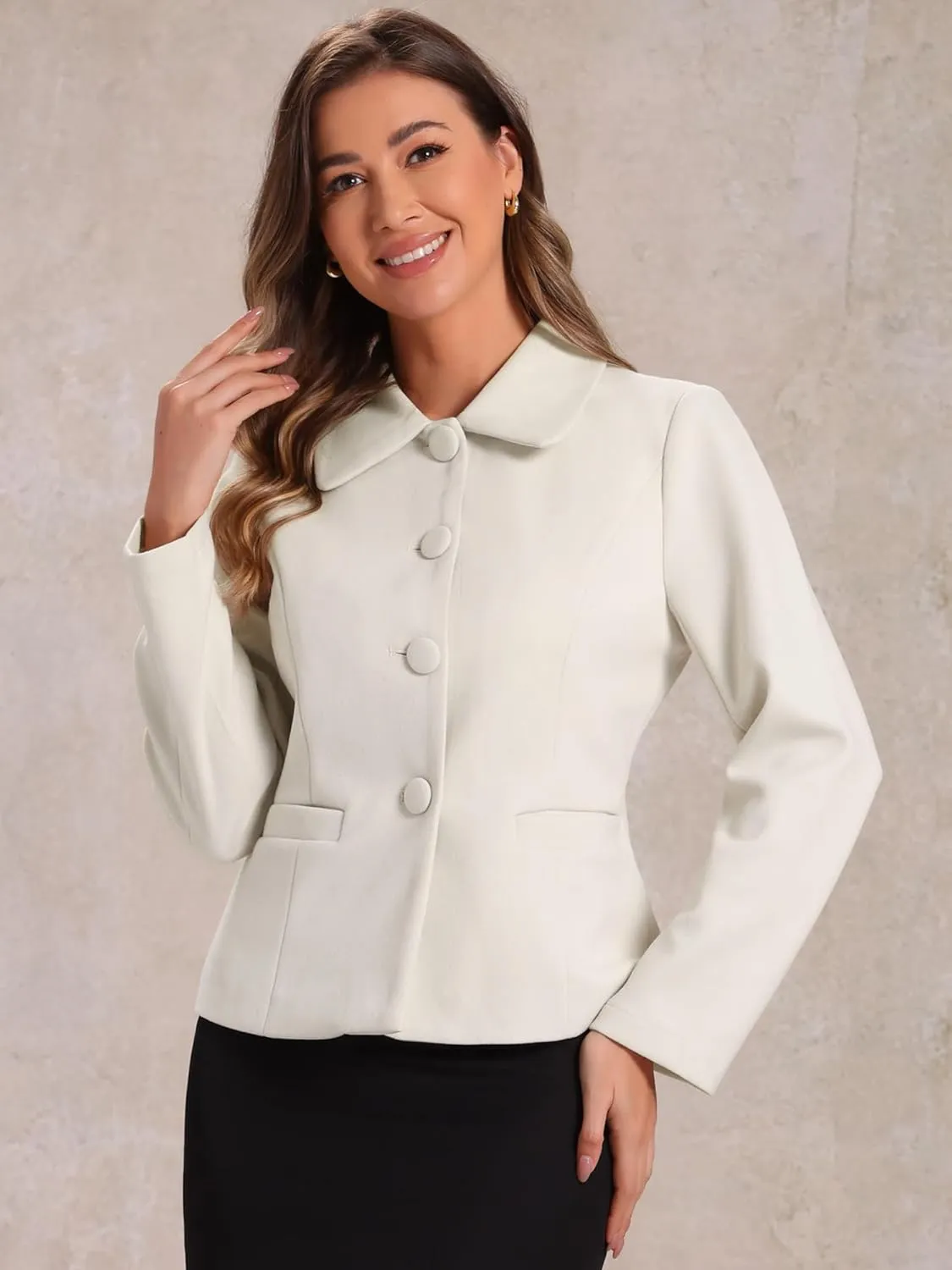 Allegra K Women's Work Office Winter Coat Turndown Collar Single Breasted Outerwear Peacoat