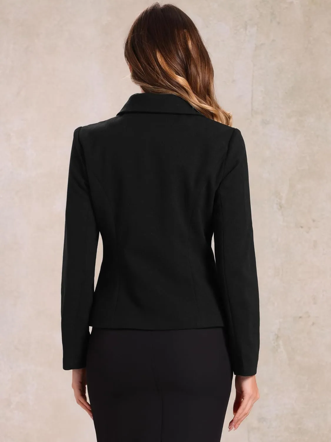 Allegra K Women's Work Office Winter Coat Turndown Collar Single Breasted Outerwear Peacoat