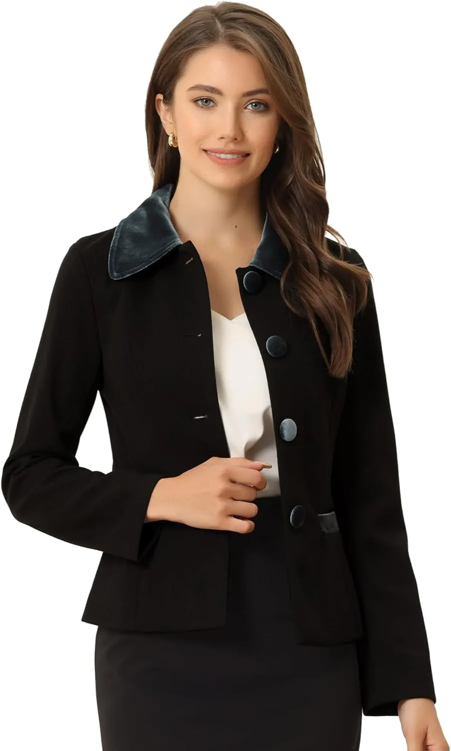 Allegra K Women's Work Office Winter Coat Turndown Collar Single Breasted Outerwear Peacoat