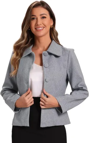 Allegra K Women's Work Office Winter Coat Turndown Collar Single Breasted Outerwear Peacoat