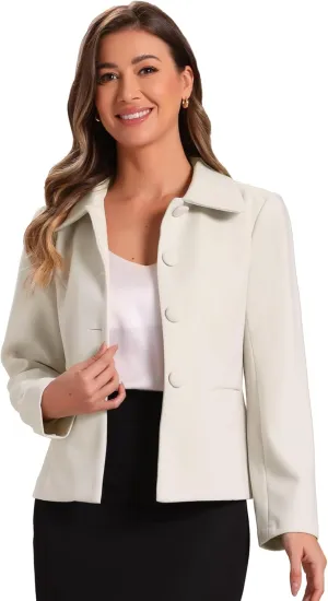 Allegra K Women's Work Office Winter Coat Turndown Collar Single Breasted Outerwear Peacoat