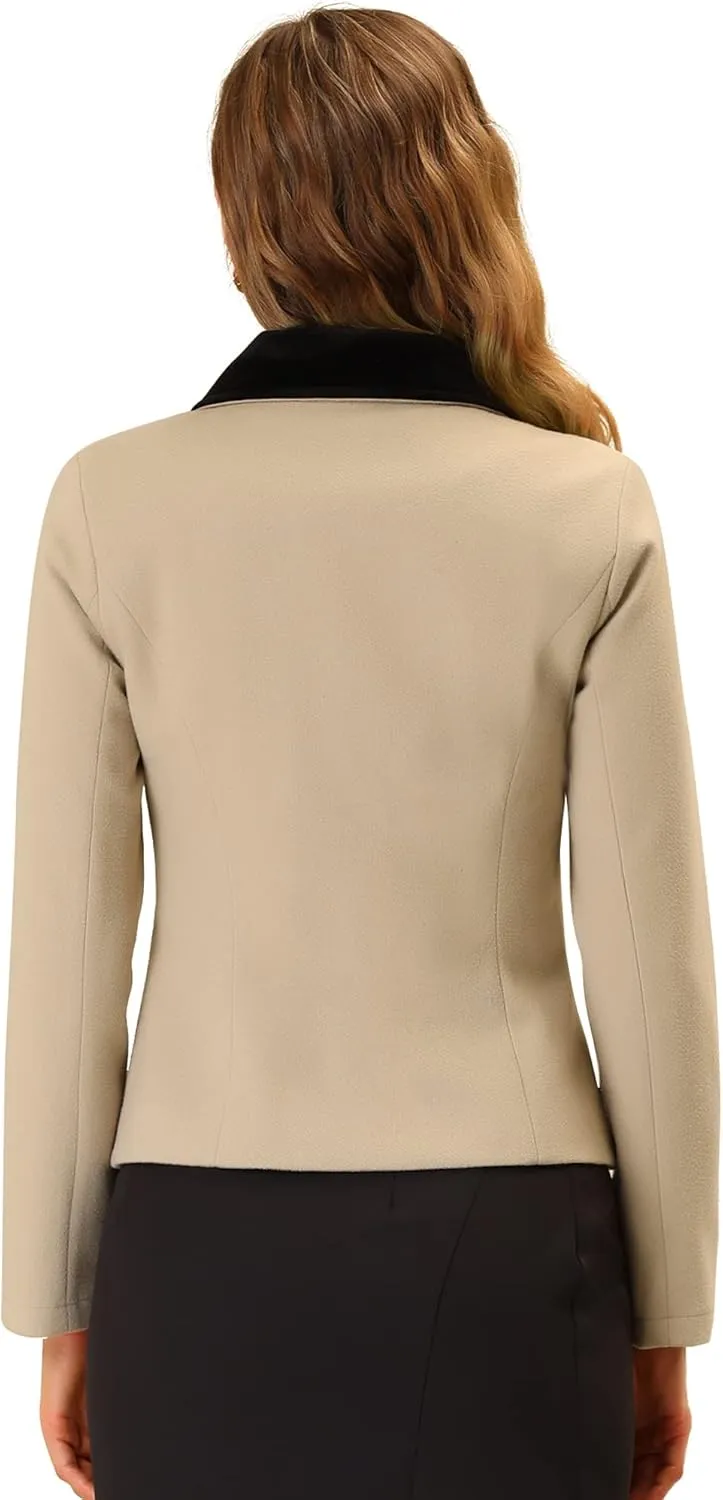 Allegra K Women's Work Office Winter Coat Turndown Collar Single Breasted Outerwear Peacoat