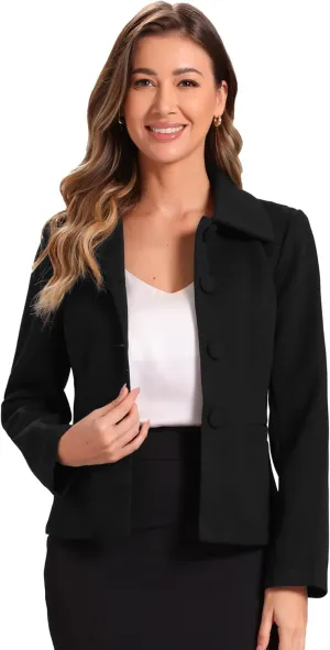 Allegra K Women's Work Office Winter Coat Turndown Collar Single Breasted Outerwear Peacoat