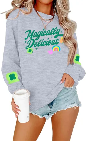 ALLTB St. Patrick's Day Sweatshirts Women Lucky Shamrock Graphic Long Sleeve Shirt Irish Festival Holiday Pullover Tops