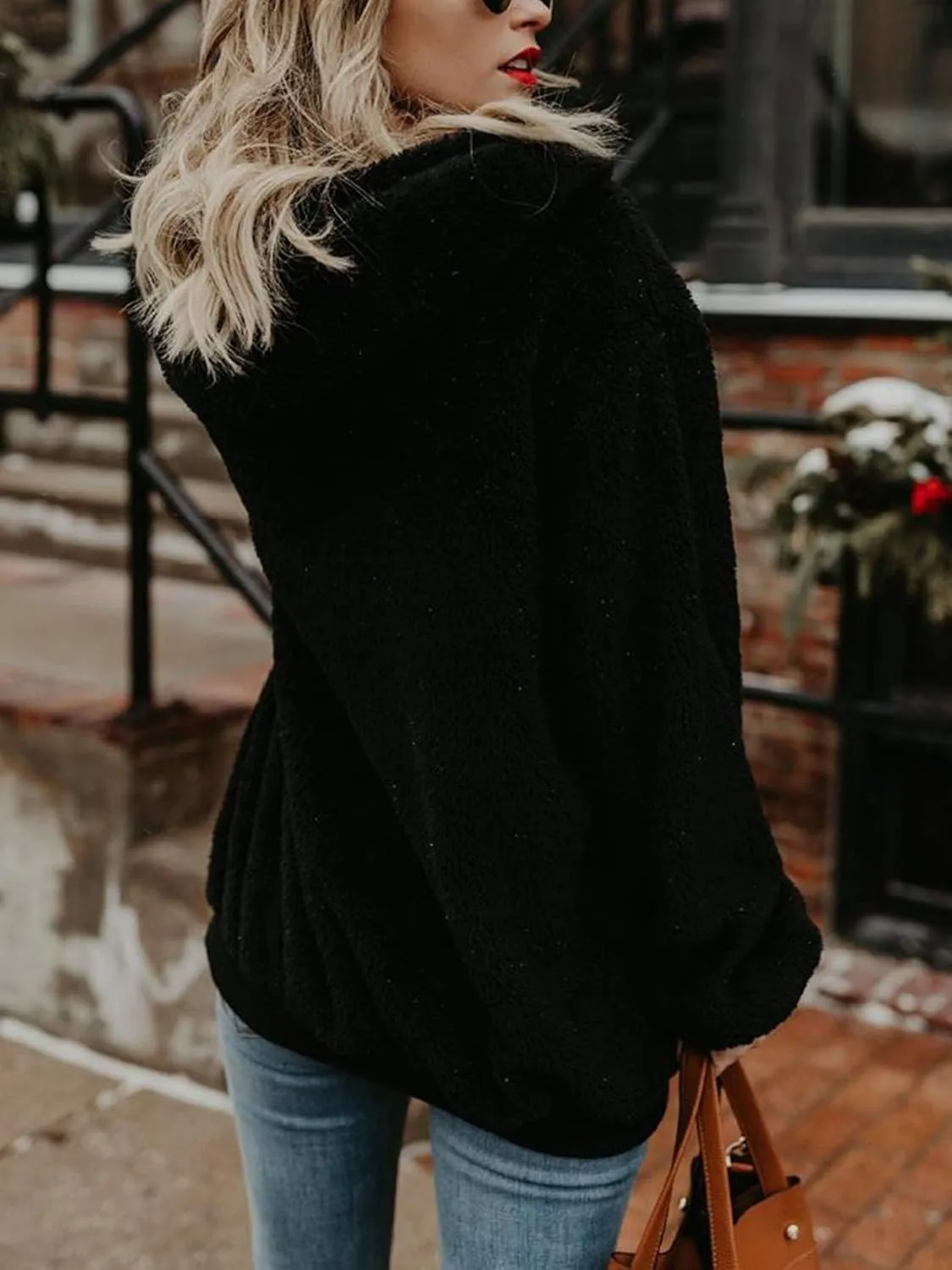 American Trends Womens Athletic Fuzzy Hoodies Sherpa Pullover Hoodie for Women Zip Oversized Plush Hoodie with Pockets