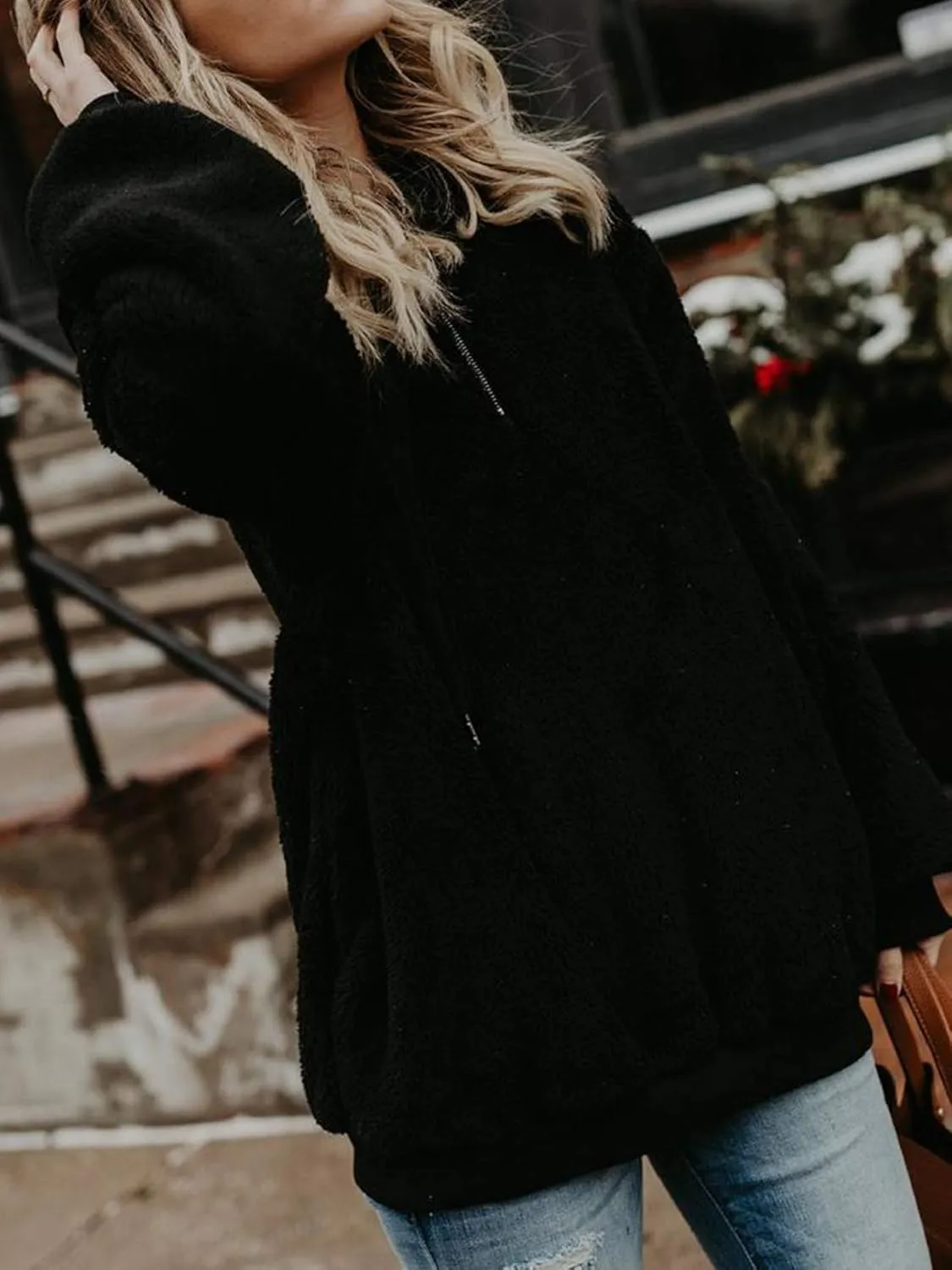 American Trends Womens Athletic Fuzzy Hoodies Sherpa Pullover Hoodie for Women Zip Oversized Plush Hoodie with Pockets