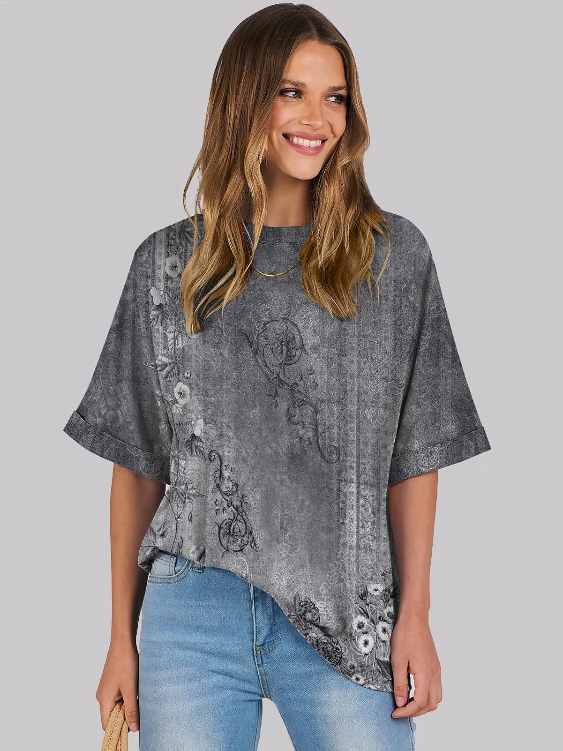 ANRABESS Womens Tops Oversized T Shirts Short Sleeve Crewneck Summer Casual Loose Basic Tee Shirt 2025 Trendy Fashion Clothes