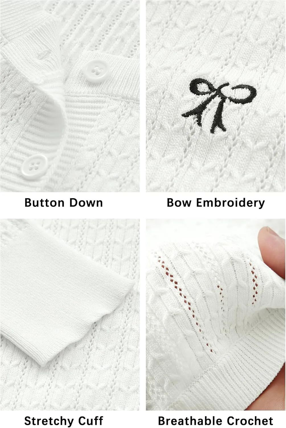 Arach&Cloz Womens 2025 Summer Lightweight Cardigan Long Sleeve Cable Knit Hollow Out Bow Embroidery Tops