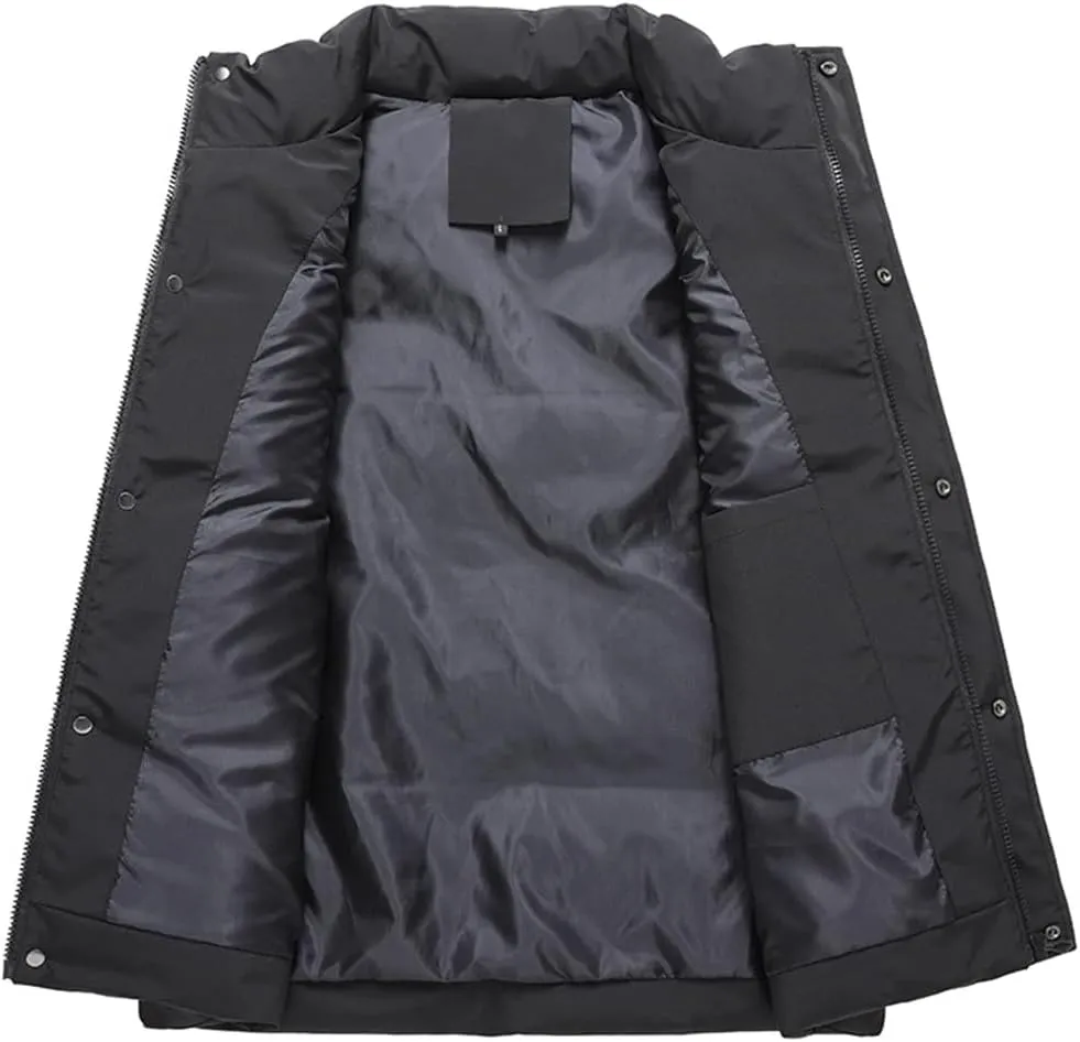 Autumn Winter Mens Parka Vest Outerwear Casual Sleeveless Jacket Oversized Cotton Padded Waistcoat