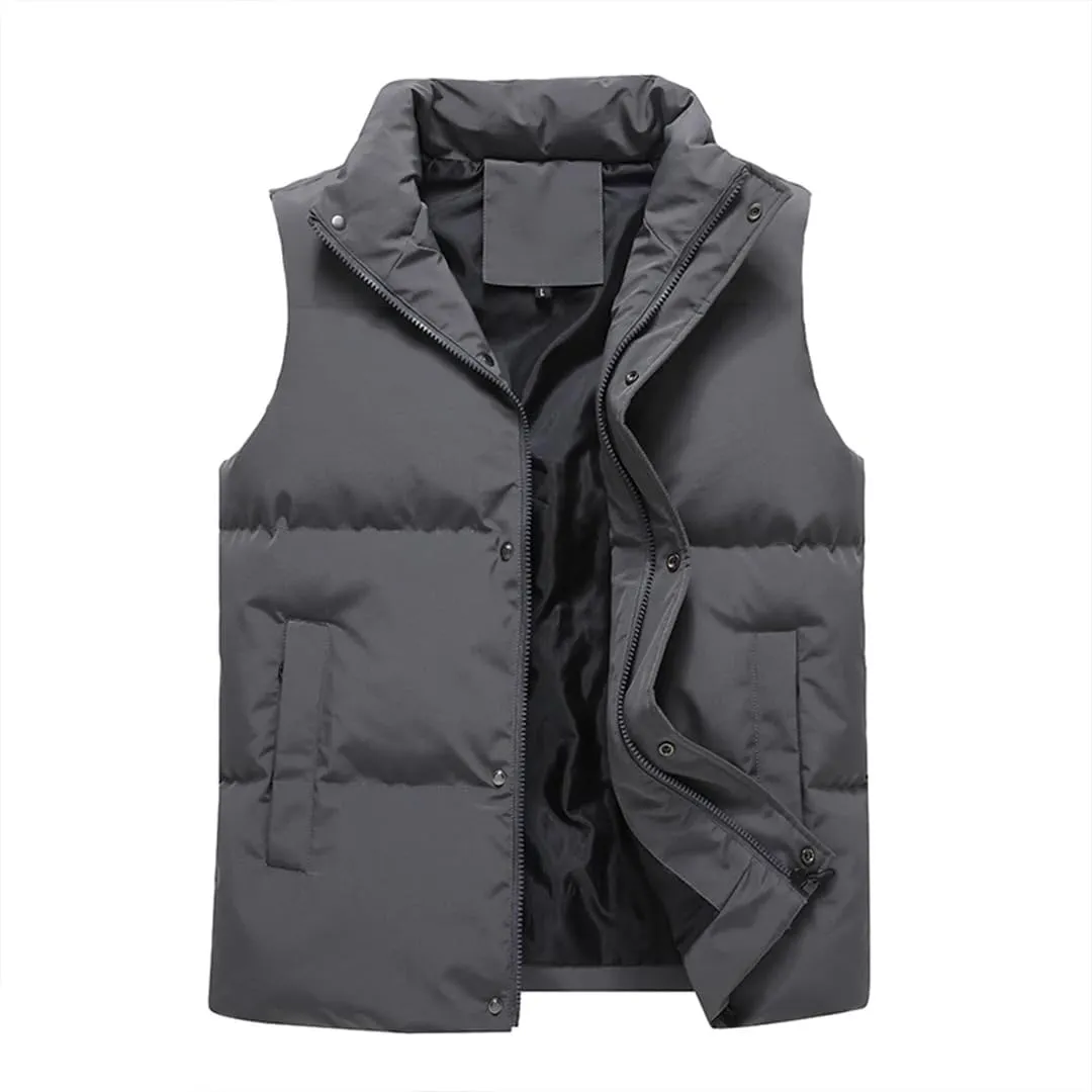 Autumn Winter Mens Parka Vest Outerwear Casual Sleeveless Jacket Oversized Cotton Padded Waistcoat