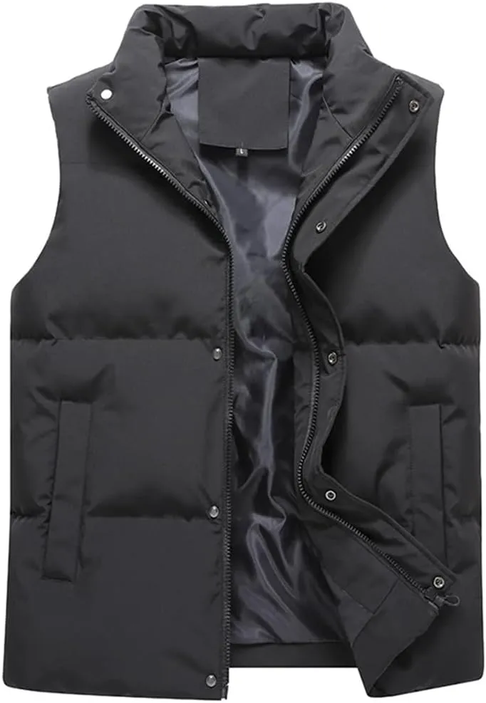 Autumn Winter Mens Parka Vest Outerwear Casual Sleeveless Jacket Oversized Cotton Padded Waistcoat
