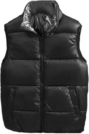 Autumn Winter Men's Reversible Vests Zipper Warm Puffer Jackets Stand Collar Cotton Padded Sleeveless Coats