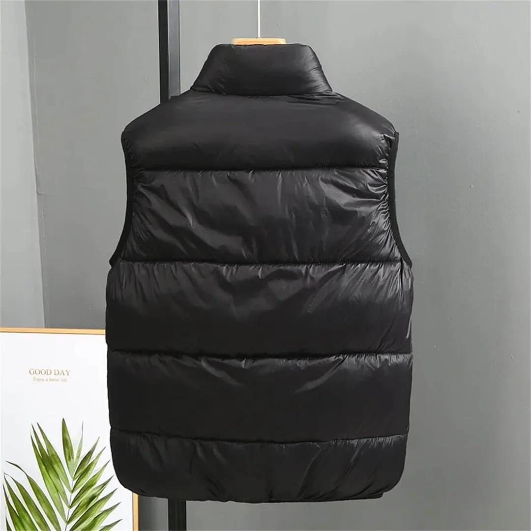 Autumn Winter Men's Reversible Vests Zipper Warm Puffer Jackets Stand Collar Cotton Padded Sleeveless Coats