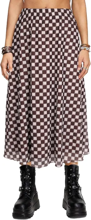 Avanova Women Mesh High Waist A Line Midi Skirt Swing Flared Long Skirts