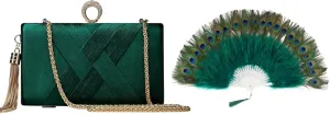 BABEYOND Clutch Purses for Women Evening Bag Tassel Pendant Clutch for Bride Party Prom Wedding Peacock Marabou Feather Fan Roaring 20s Vintage Style Flapper Accessories