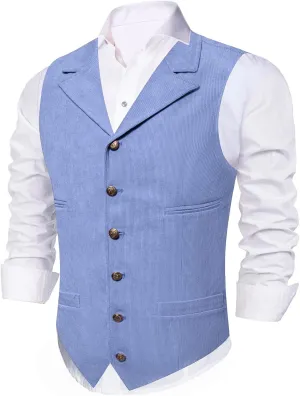 Barry.Wang Men's Corduroy Vest V-Neck Vintage Western Cowboy Waistcoat Sleeveless Jacket Slim Fit Casual Business Vests