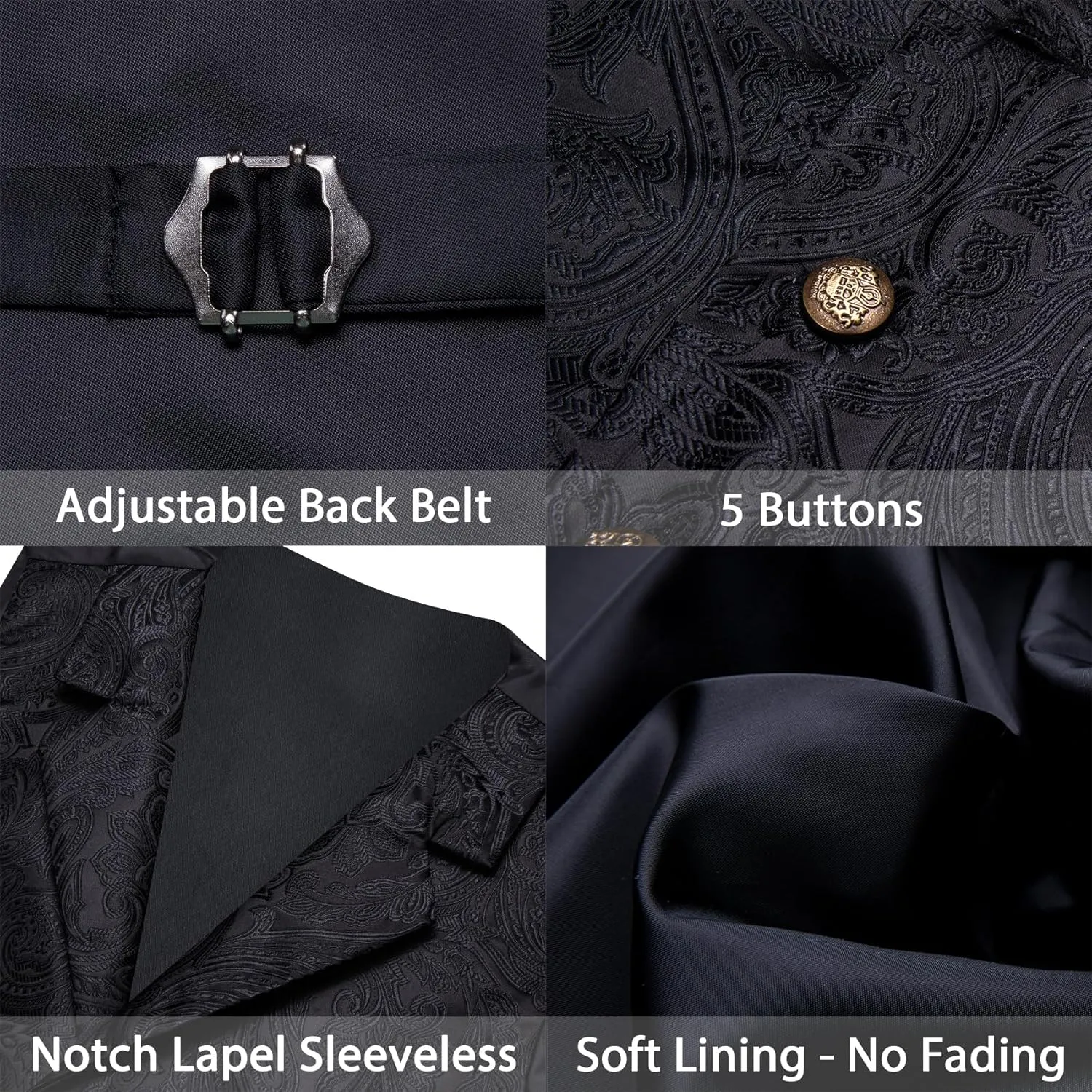 Barry.Wang Mens Silk Lapel/Shawl Collar Vest Tie Sleeve Holder Set Formal/Casual Paisley Vests Wedding Tuxedo Waistcoat