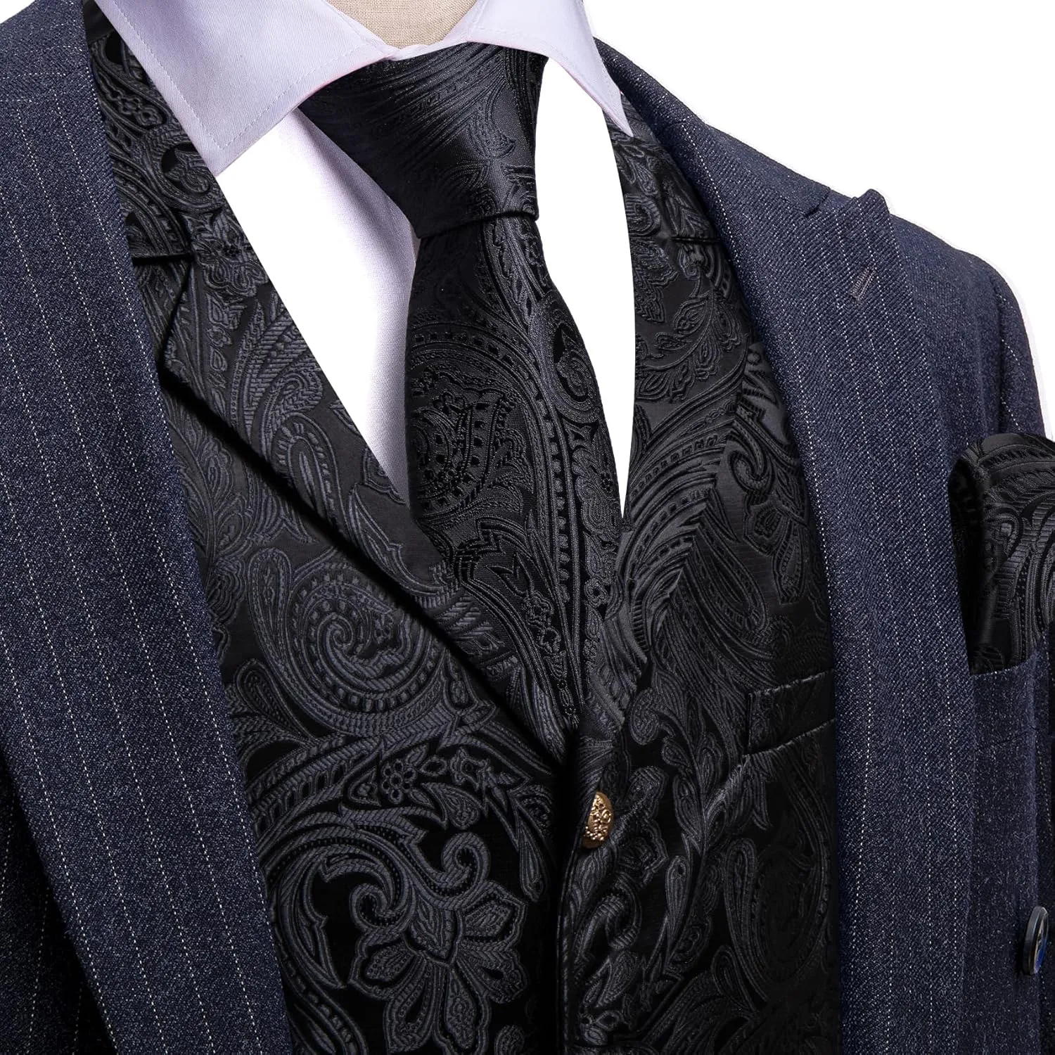 Barry.Wang Mens Silk Lapel/Shawl Collar Vest Tie Sleeve Holder Set Formal/Casual Paisley Vests Wedding Tuxedo Waistcoat