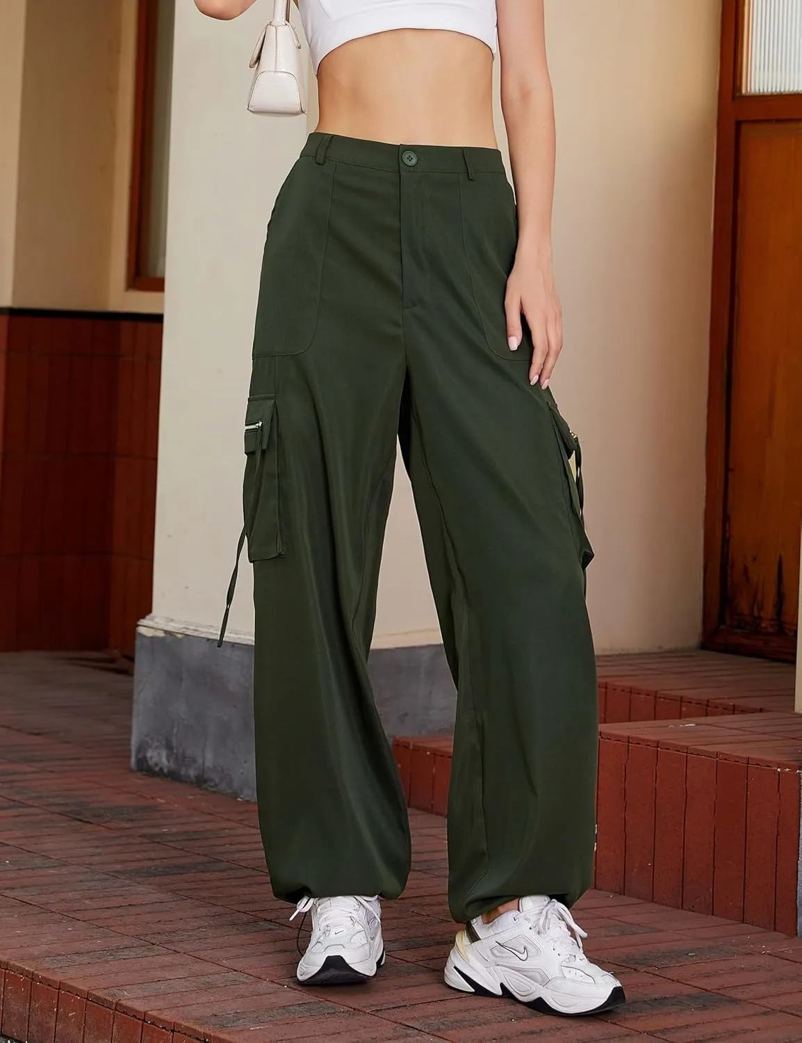 BMJL Womens Cargo Pants High Waisted Parachute Pants Y2k Baggy Wide Leg Streetwear with Pockets