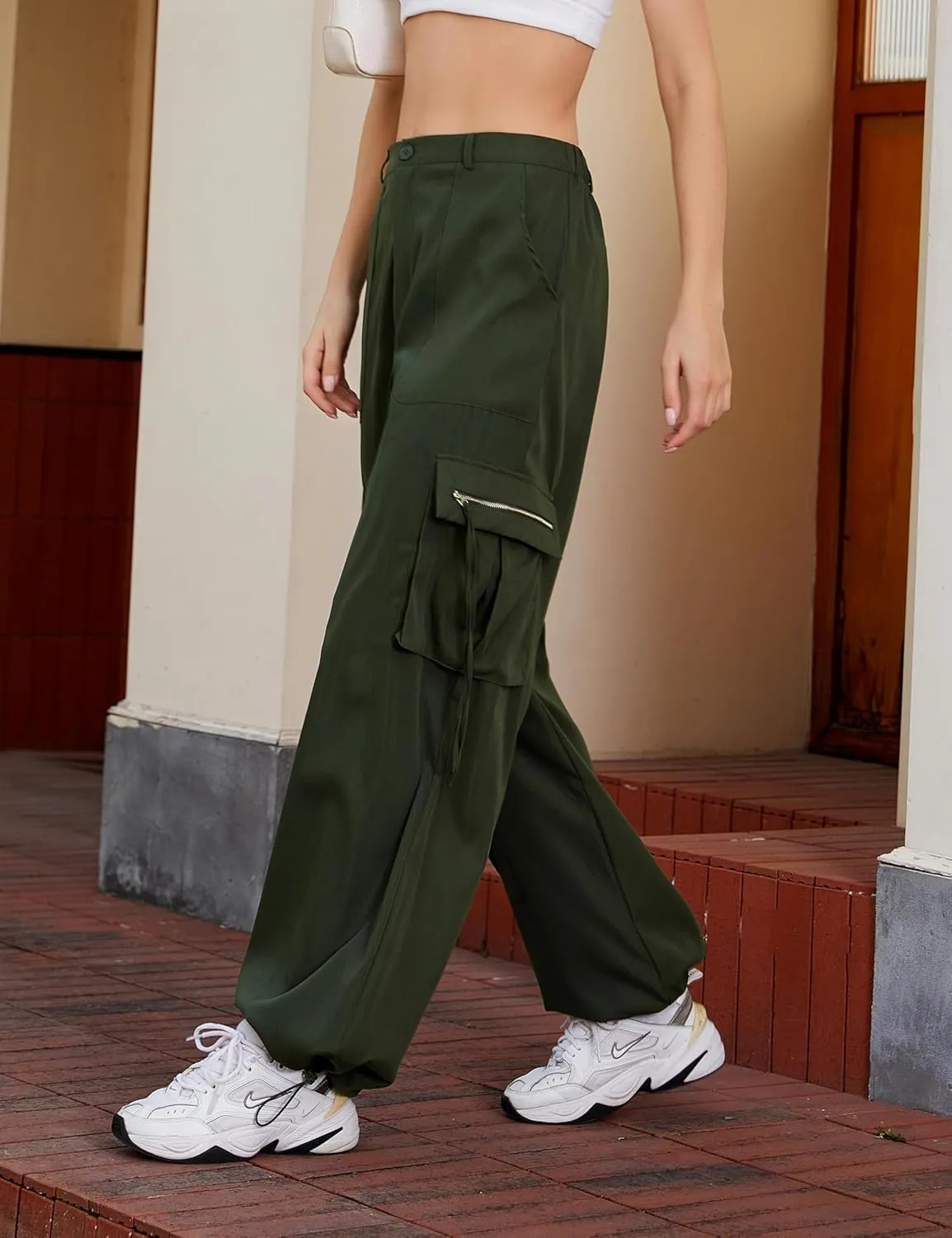BMJL Womens Cargo Pants High Waisted Parachute Pants Y2k Baggy Wide Leg Streetwear with Pockets