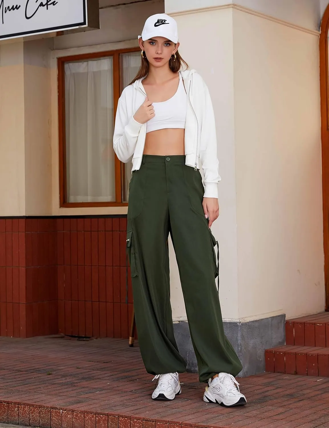 BMJL Womens Cargo Pants High Waisted Parachute Pants Y2k Baggy Wide Leg Streetwear with Pockets