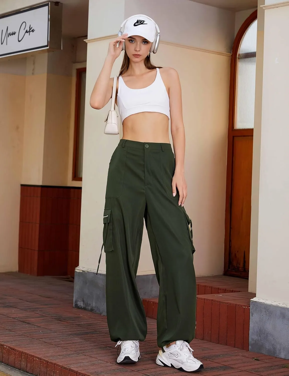 BMJL Womens Cargo Pants High Waisted Parachute Pants Y2k Baggy Wide Leg Streetwear with Pockets
