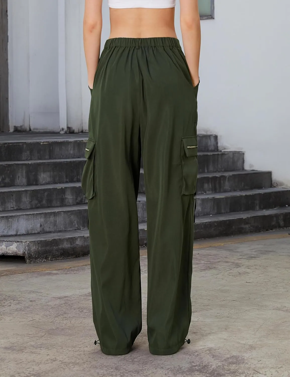BMJL Womens Cargo Pants High Waisted Parachute Pants Y2k Baggy Wide Leg Streetwear with Pockets