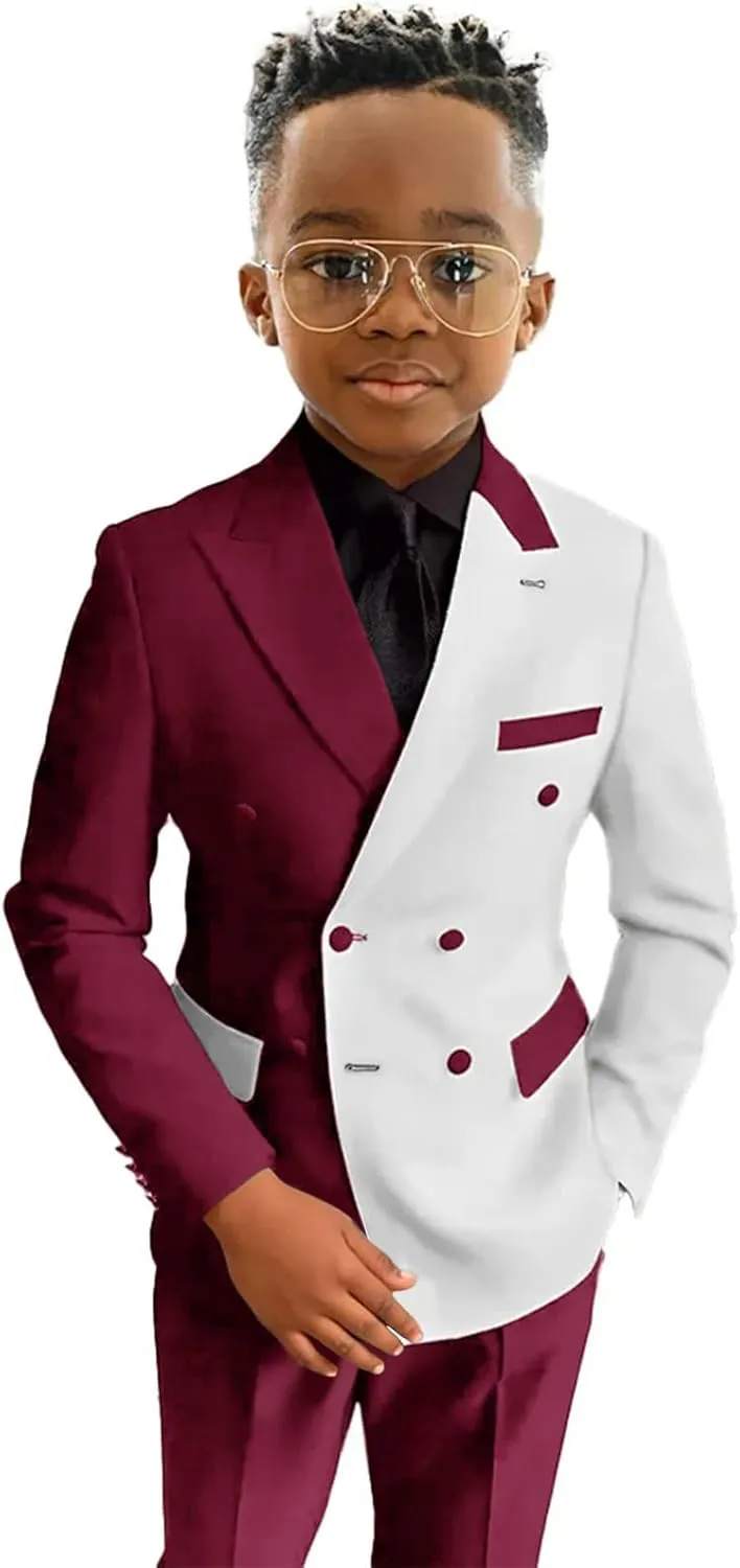 Boys Suit 2 Pieces Slim Fit Suits Set Double Breasted Casual Suits Wedding Party Blazer Pants Tuxedos 3-16 Years