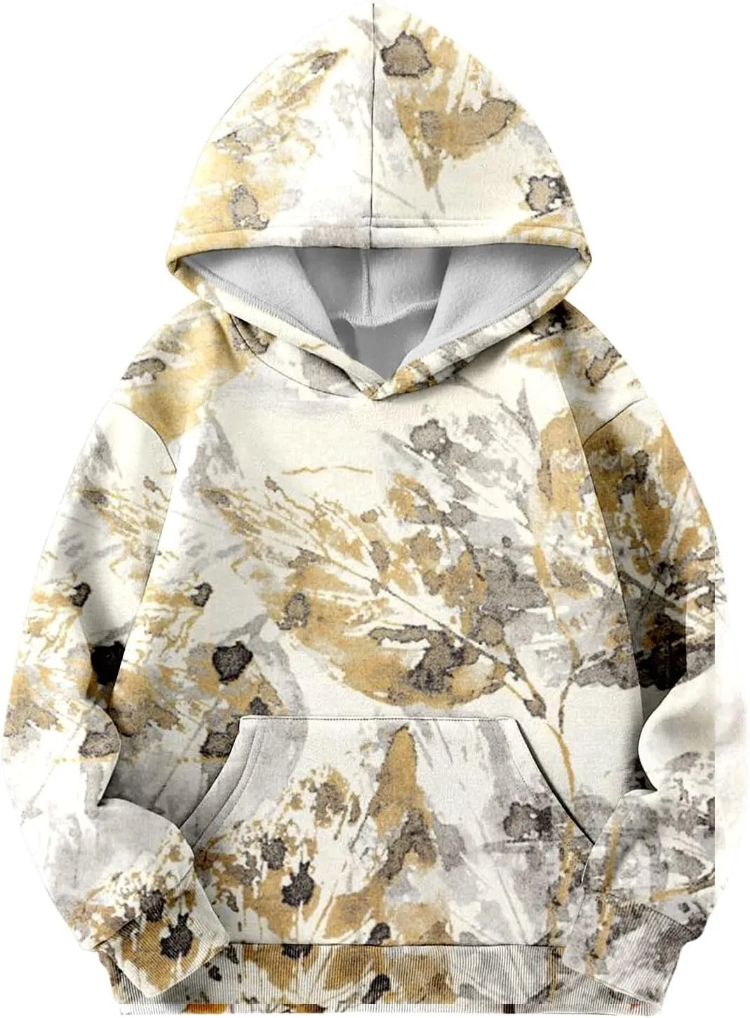 Camo Hoodies for Teen Girls Cute Sweatshirt Maple Leaf Print Oversized Fleece Sweatshirts Classic Pullover with Pocket