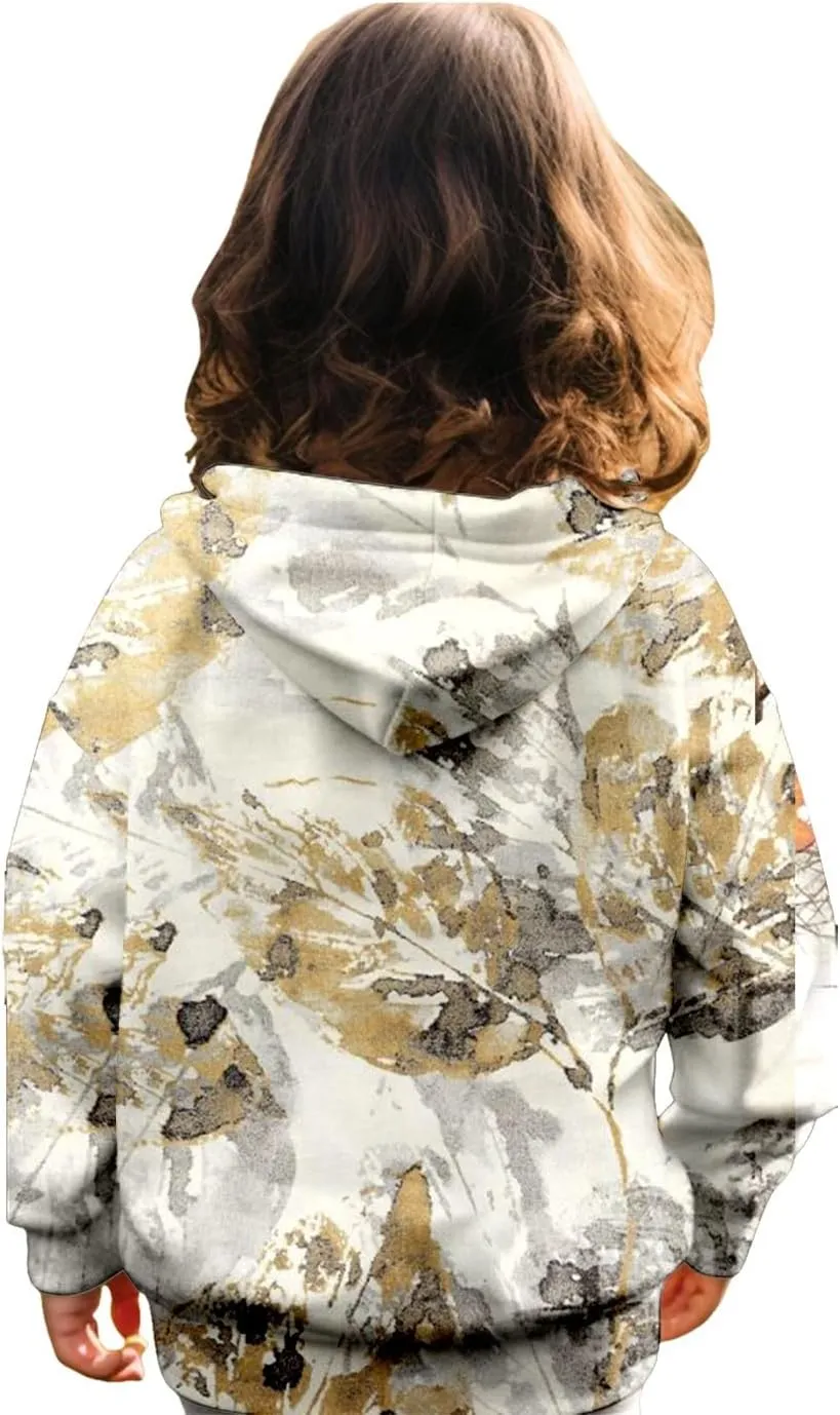 Camo Hoodies for Teen Girls Cute Sweatshirt Maple Leaf Print Oversized Fleece Sweatshirts Classic Pullover with Pocket