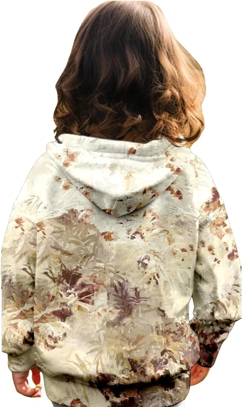 Camo Hoodies for Teen Girls Cute Sweatshirt Maple Leaf Print Oversized Fleece Sweatshirts Classic Pullover with Pocket