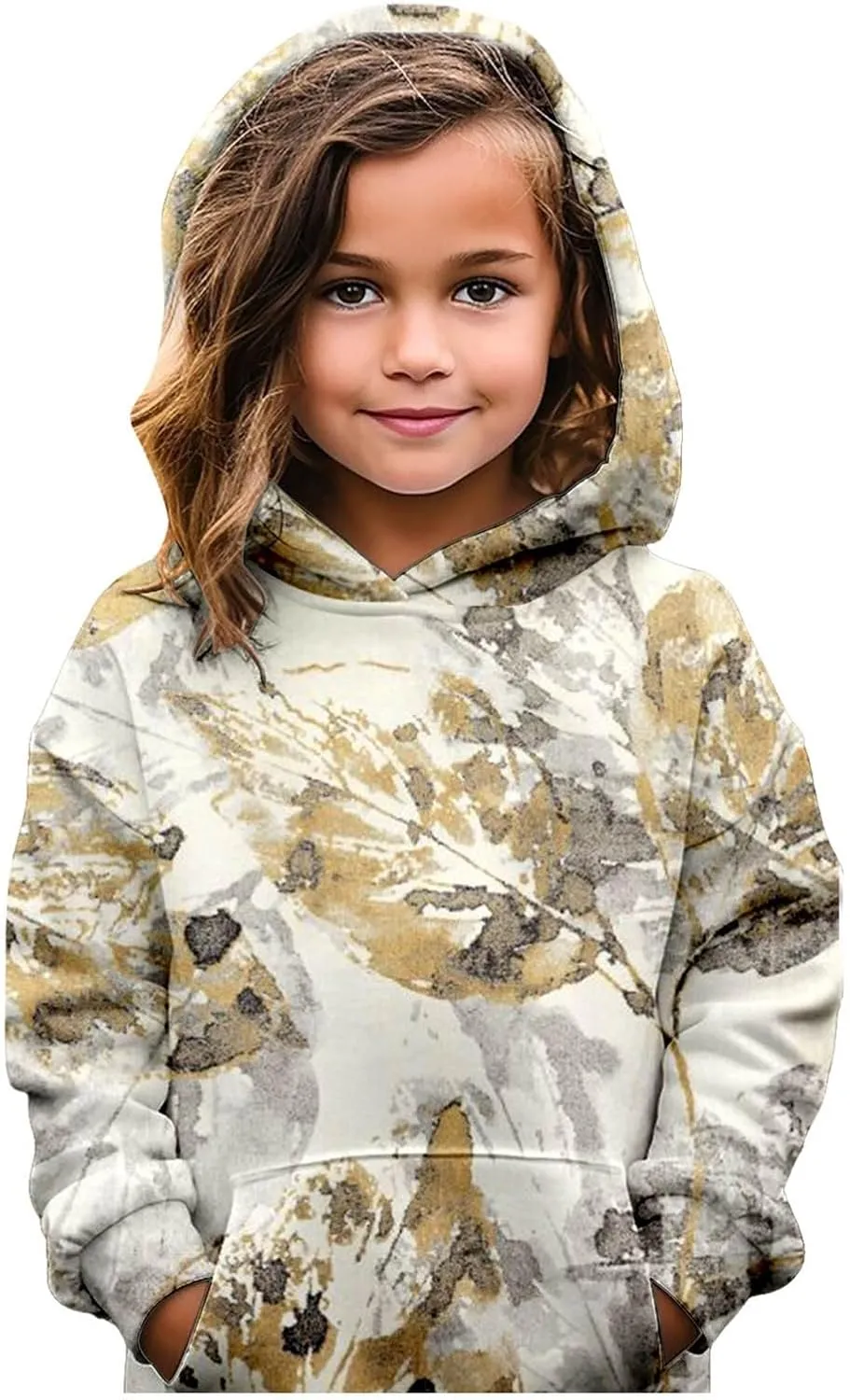 Camo Hoodies for Teen Girls Cute Sweatshirt Maple Leaf Print Oversized Fleece Sweatshirts Classic Pullover with Pocket