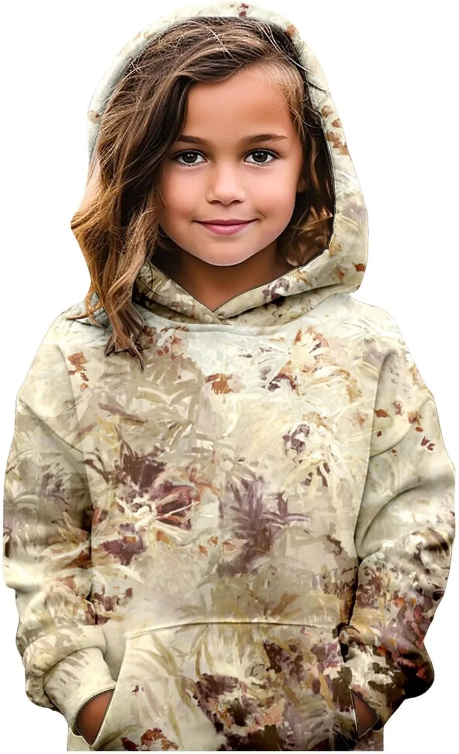 Camo Hoodies for Teen Girls Cute Sweatshirt Maple Leaf Print Oversized Fleece Sweatshirts Classic Pullover with Pocket