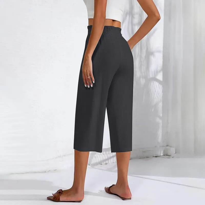 Capris Pants for Women Casual Summer High Waisted Drawstring Lounge Capris Pants Wide Leg Plus Size Hiking