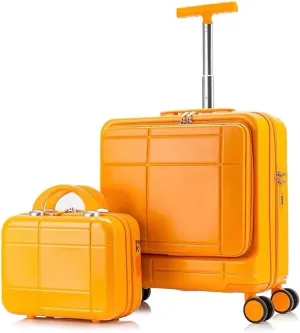 Carry-on Suitcase Luggage 2 Piece Sets Spinner 18inch Suitcase,With Telescopic Handle, 14-inch Cosmetic Case Carry-on Suitcases Carry On Luggages (Color : Orange, Size : 14 18in)